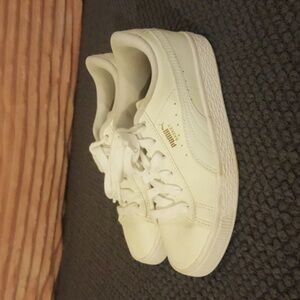 Kids Puma Basket White Leather Sneakers